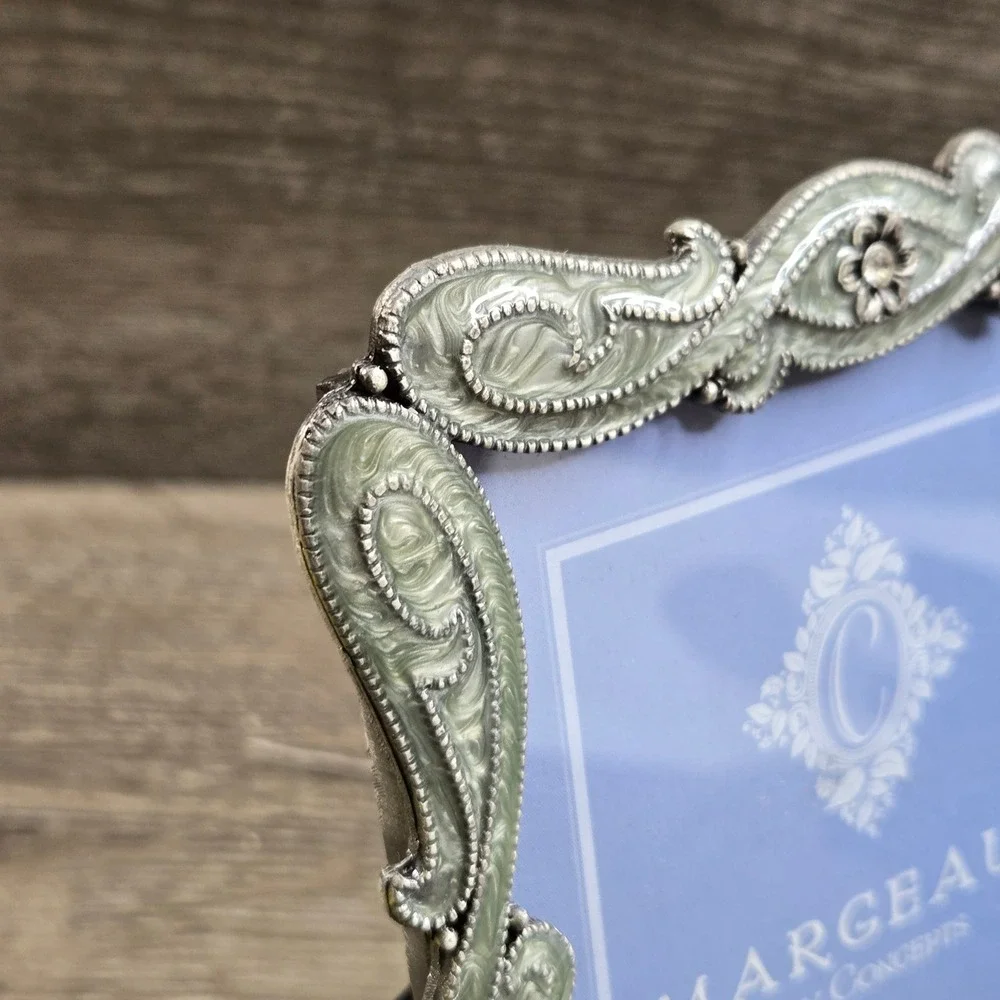 Margeaux Jewelled Picture Frame 4x6 Sage Green Enamel Ornate Baroque Rhinestone